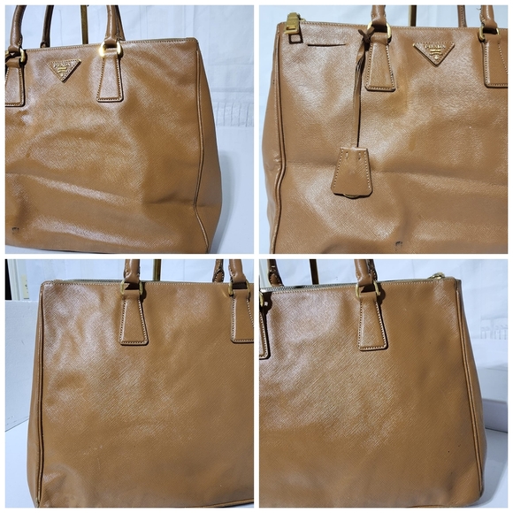 Prada Vitello Shine Leather Galleria Double Zip Large Tote Bag Brown - Picture 10 of 15